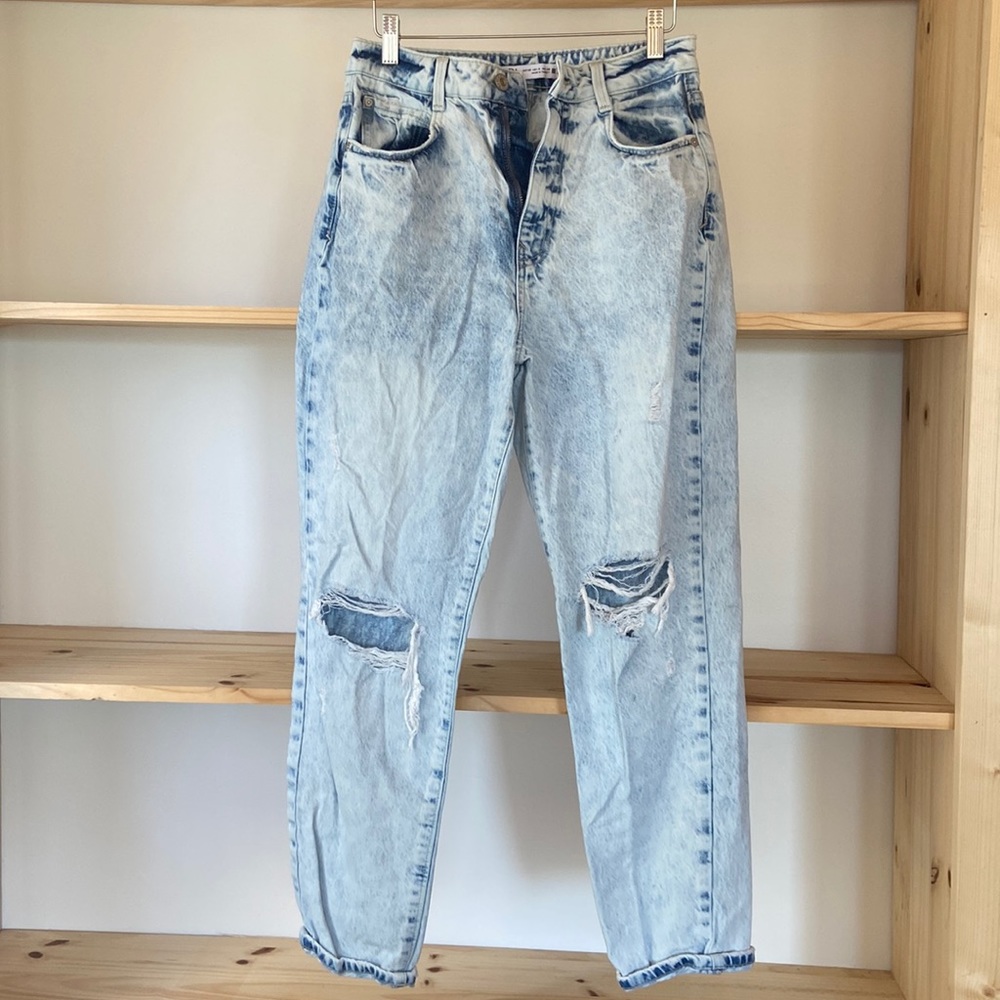 Zara High-Waisted Ripped Stone Washed Jeans